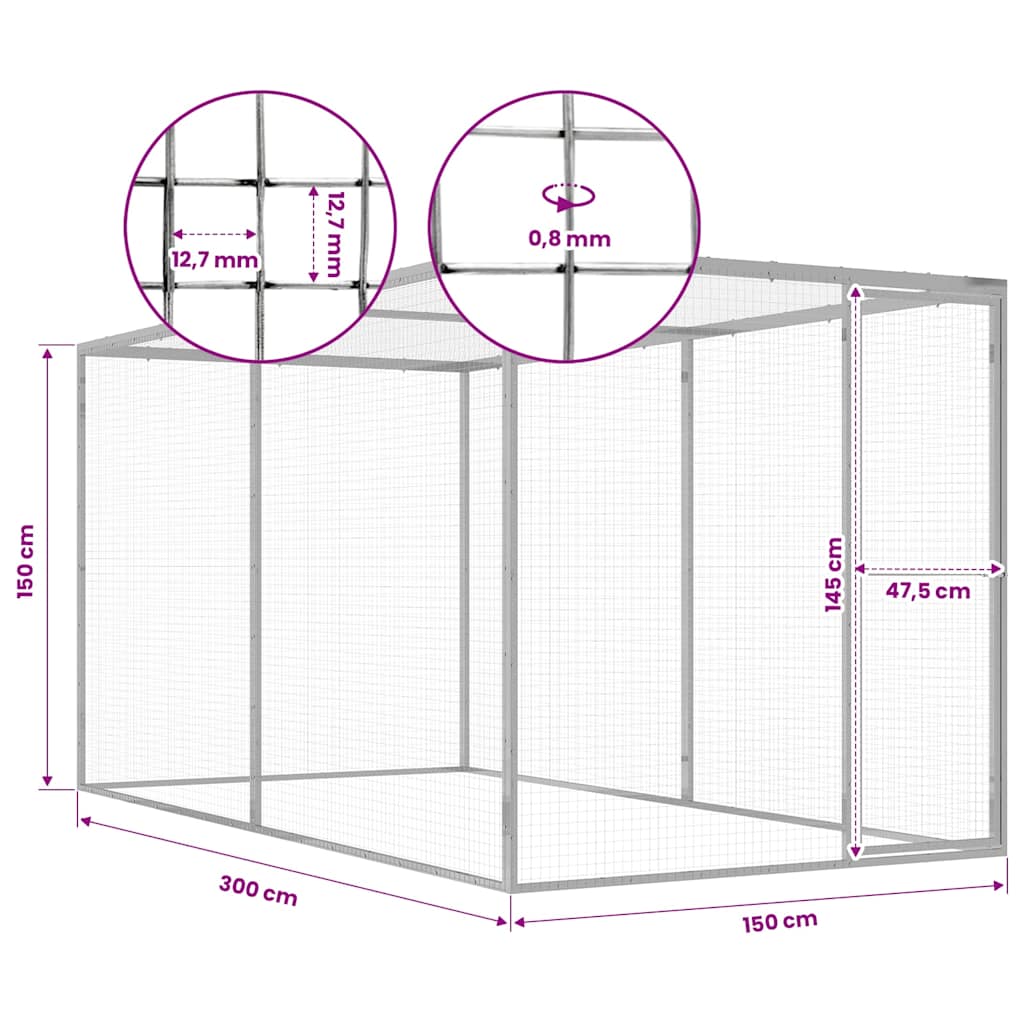 Gabbia per Gatti 3x1,5x1,5 m in Acciaio Zincato