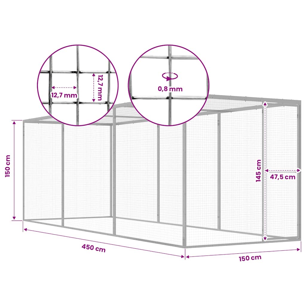 Gabbia per Gatti 4,5x1,5x1,5 m in Acciaio Zincato