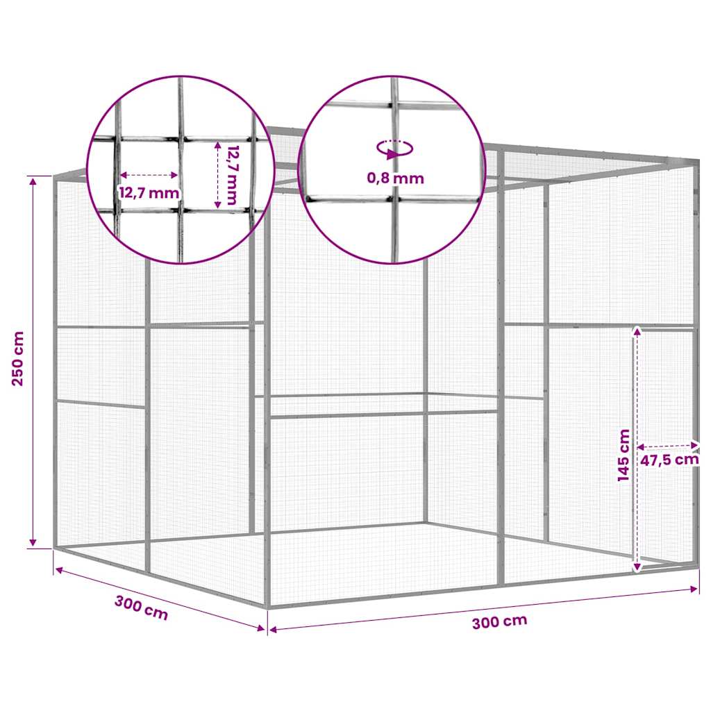 Gabbia per Gatti 3x3x2,5 m in Acciaio Zincato