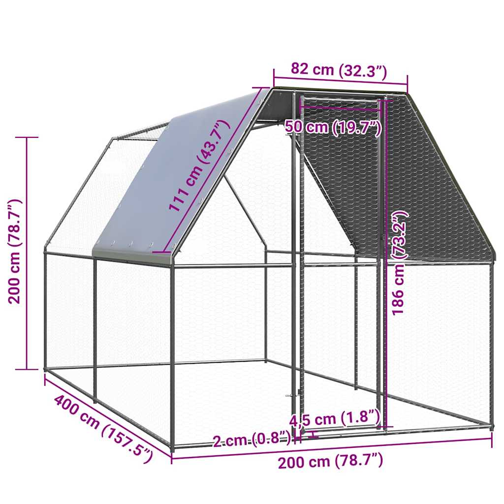 Pollaio da Esterno 2x4x2 m in Acciaio Zincato
