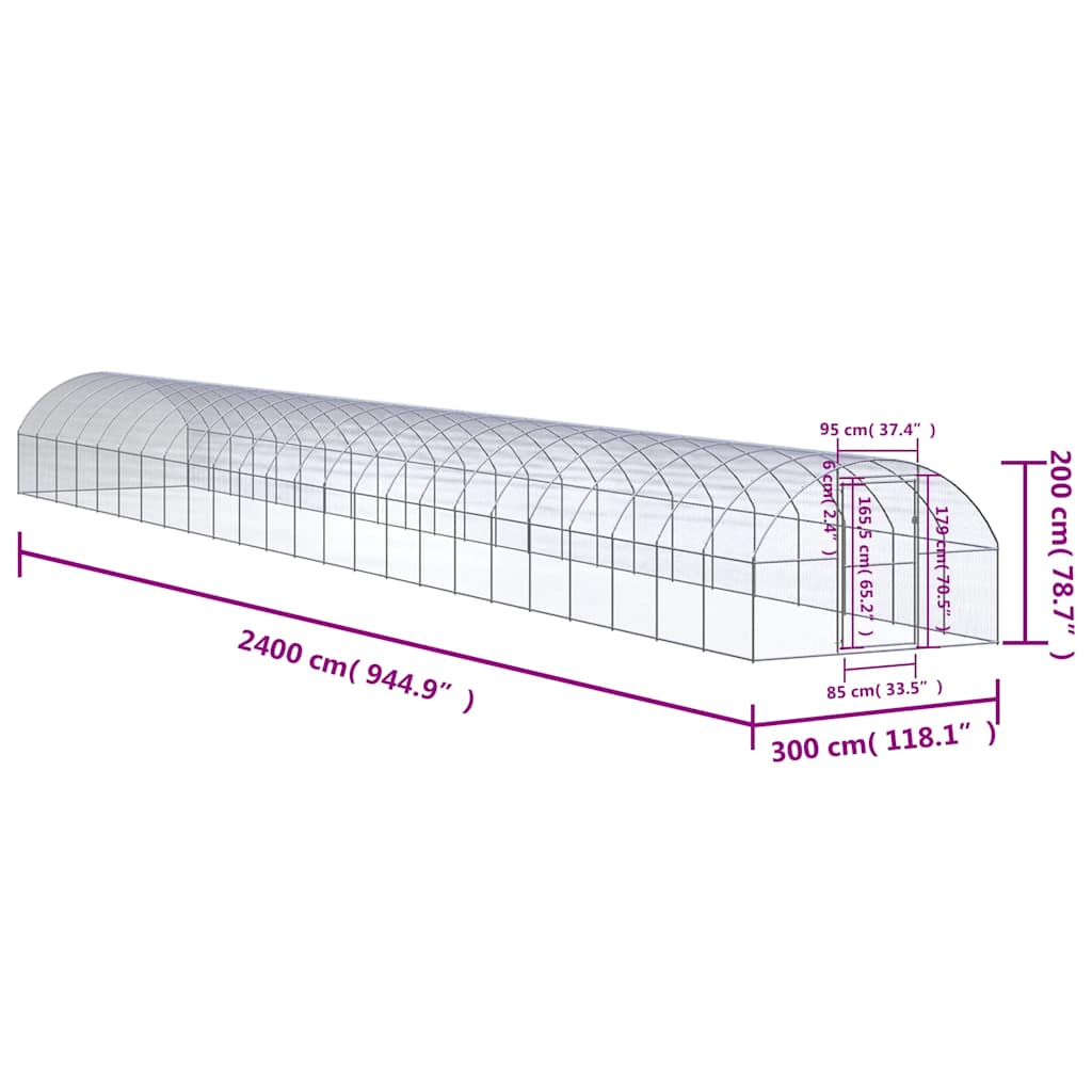 Pollaio per Esterni 3x24x2 m in Acciaio Zincato