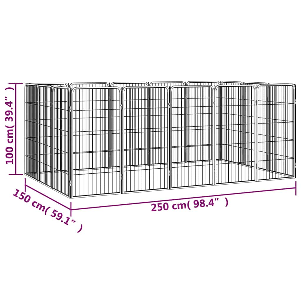 Box Cani 16 Pannelli Nero 50x100 cm Acciaio Verniciato Polvere