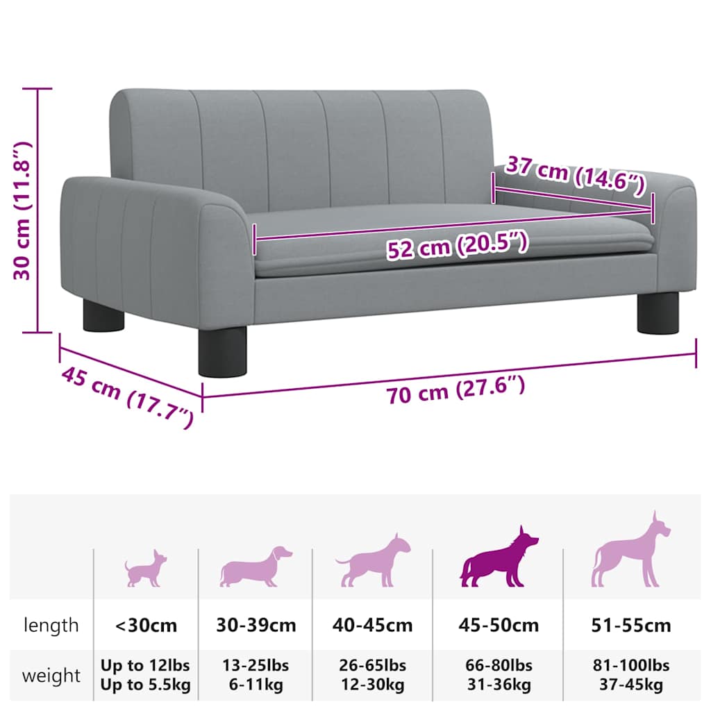 Lettino per Cani Grigio Chiaro 70x45x30 cm in Tessuto