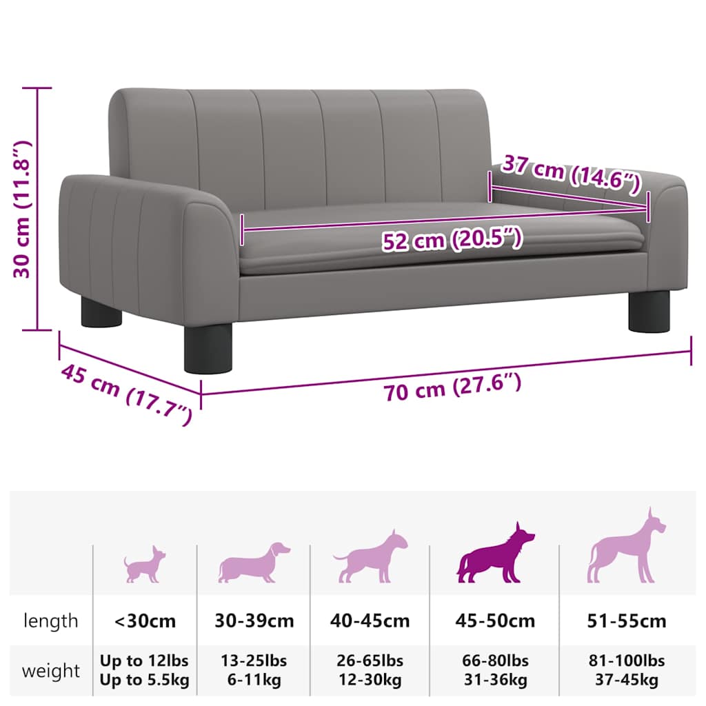 Lettino per Cani Grigio 70x45x30 cm in Similpelle