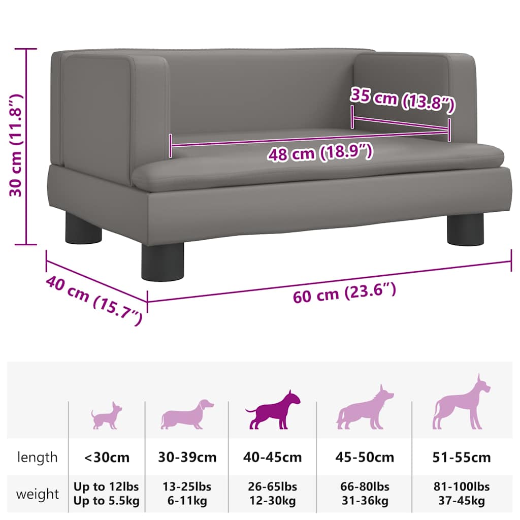 Lettino per Cani Grigio 60x40x30 cm in Similpelle