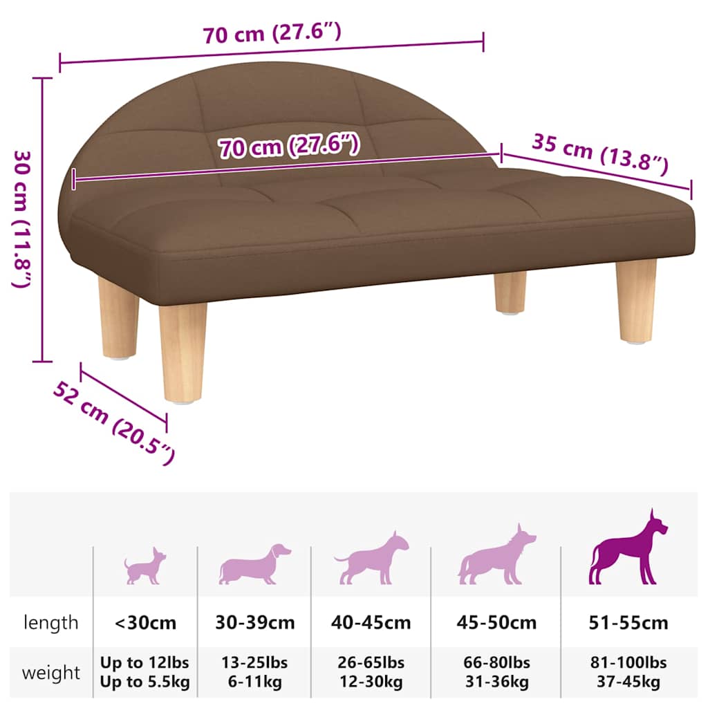 Lettino per Cani Marrone 70x52x30 cm in Tessuto