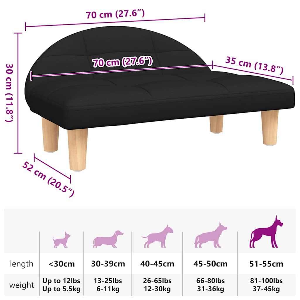 Lettino per Cani Nero 70x52x30 cm in Tessuto