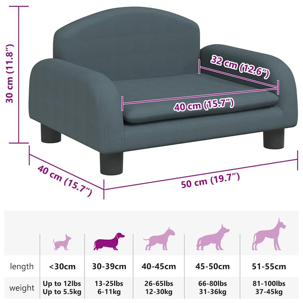 Lettino per Cani Grigio Scuro 50x40x30 cm in Tessuto