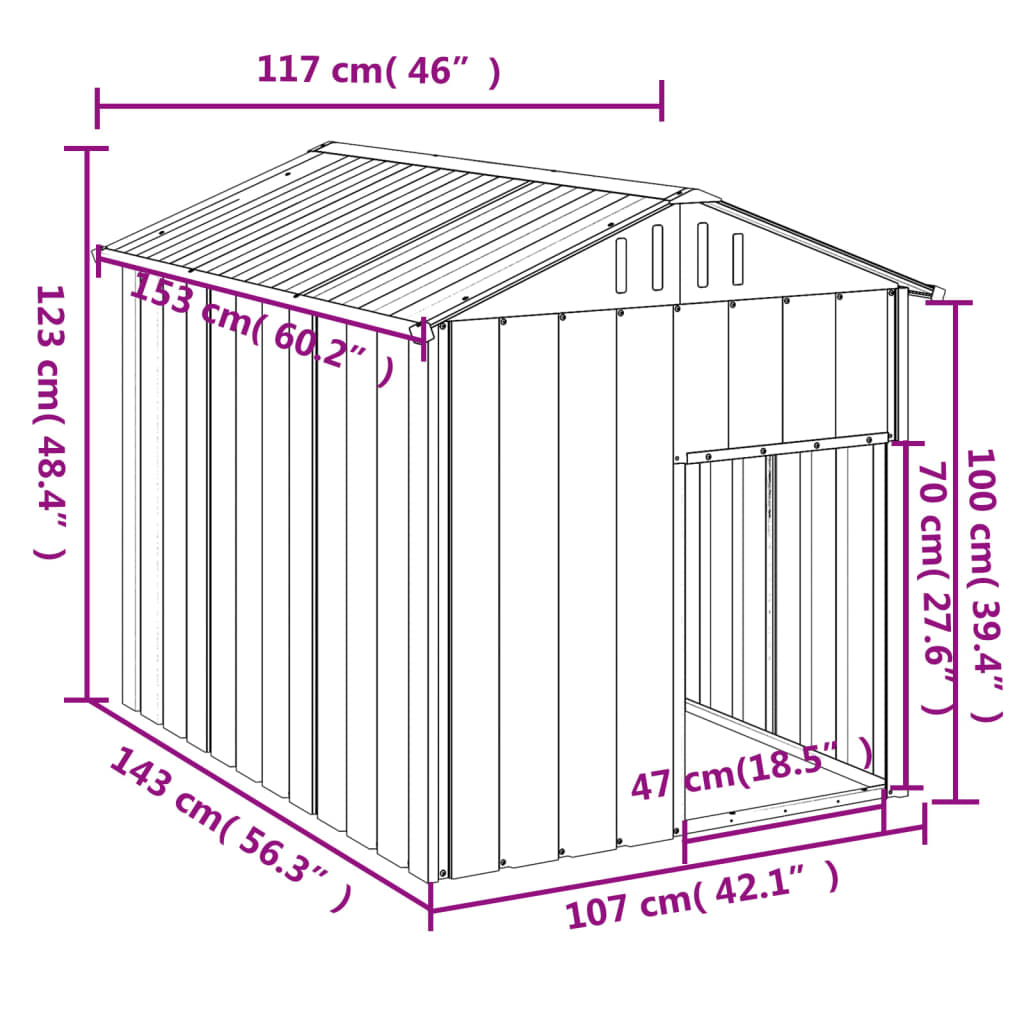 Casetta Cani con Tetto Antracite 117x153x123 cm Acciaio Zincato