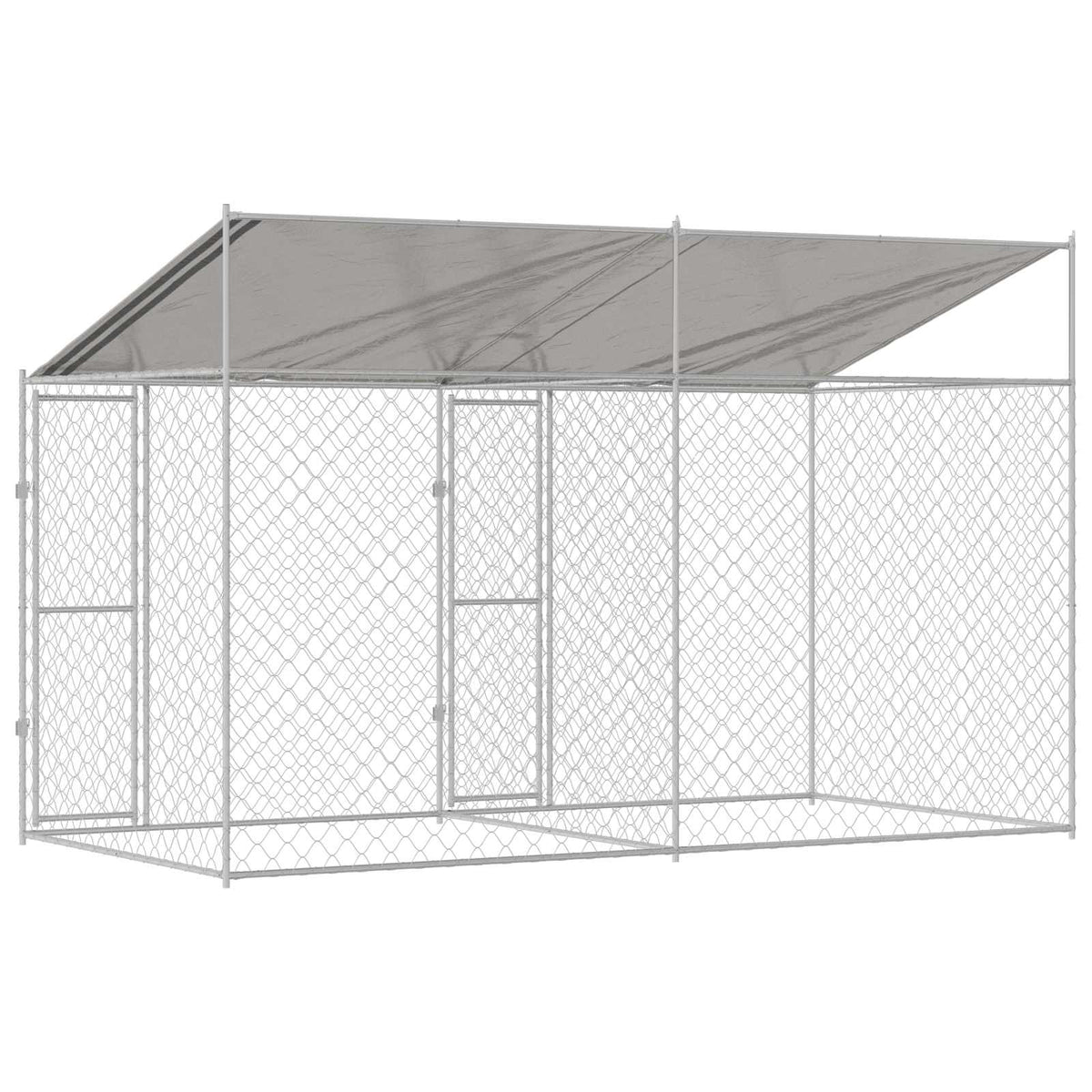 Gabbia per Cani con Tetto Argento 400 x 200 x 256 cm