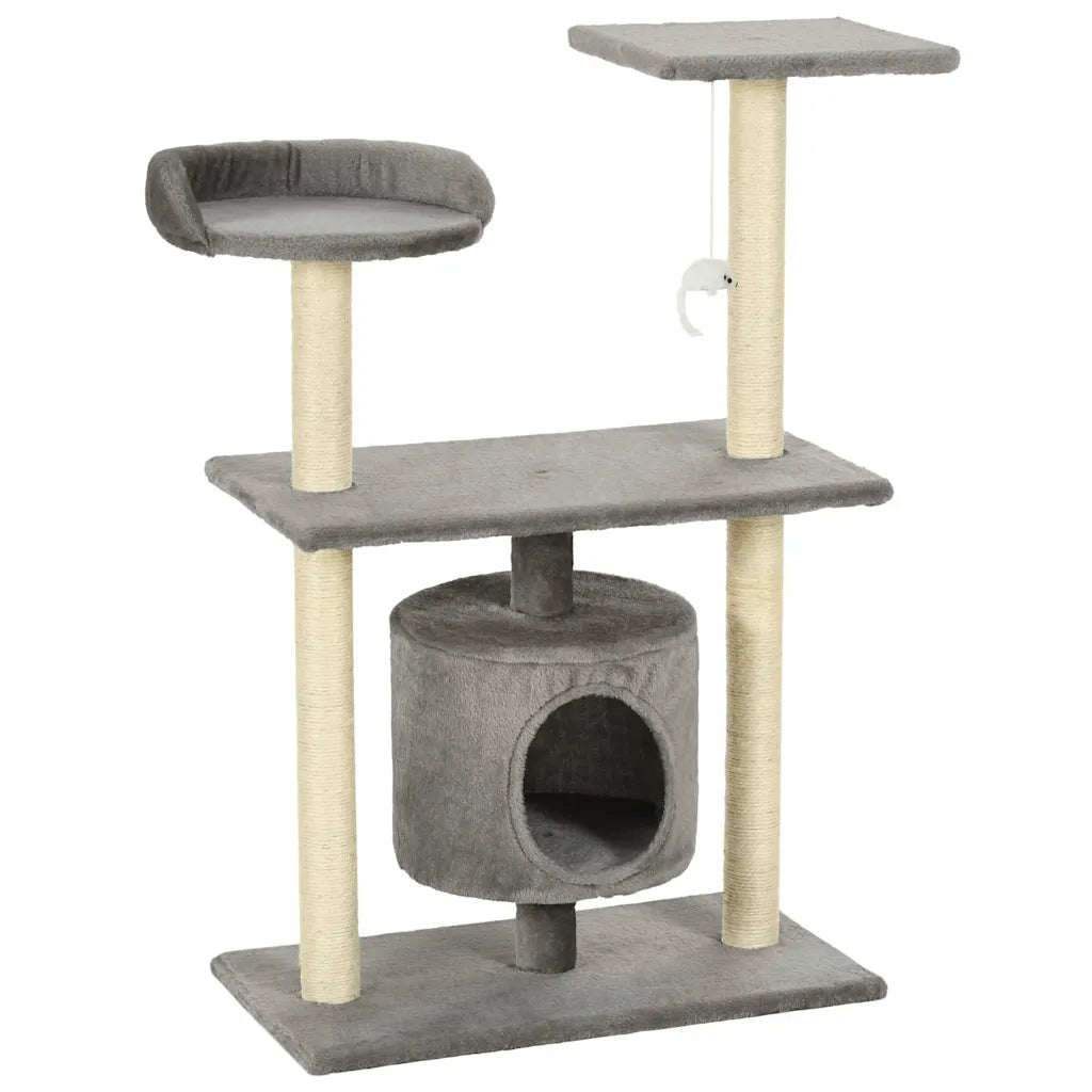 Albero per gatti tiragraffi sisal 95 cm con casetta e zampe stampate