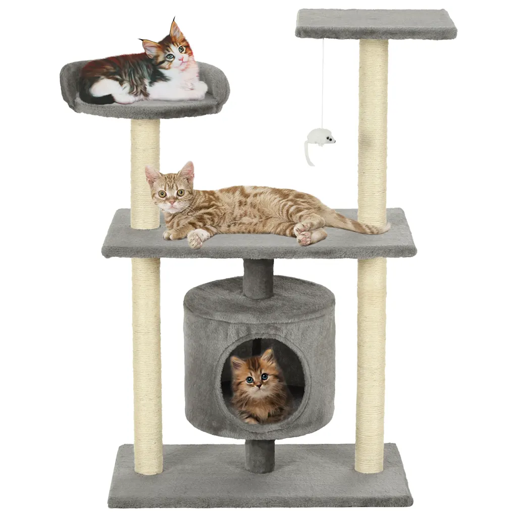 Albero per gatti tiragraffi sisal 95 cm con casetta e zampe stampate