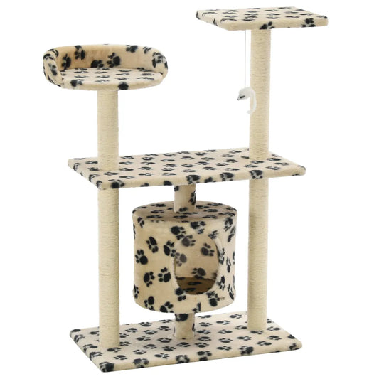 Albero per gatti tiragraffi sisal 95 cm con casetta e zampe stampate