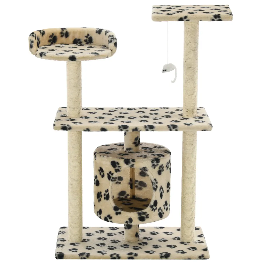 Albero per gatti tiragraffi sisal 95 cm con casetta e zampe stampate