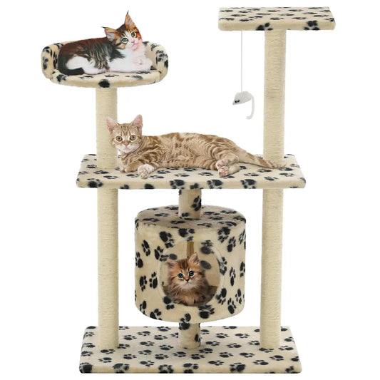 Albero per gatti tiragraffi sisal 95 cm con casetta e zampe stampate
