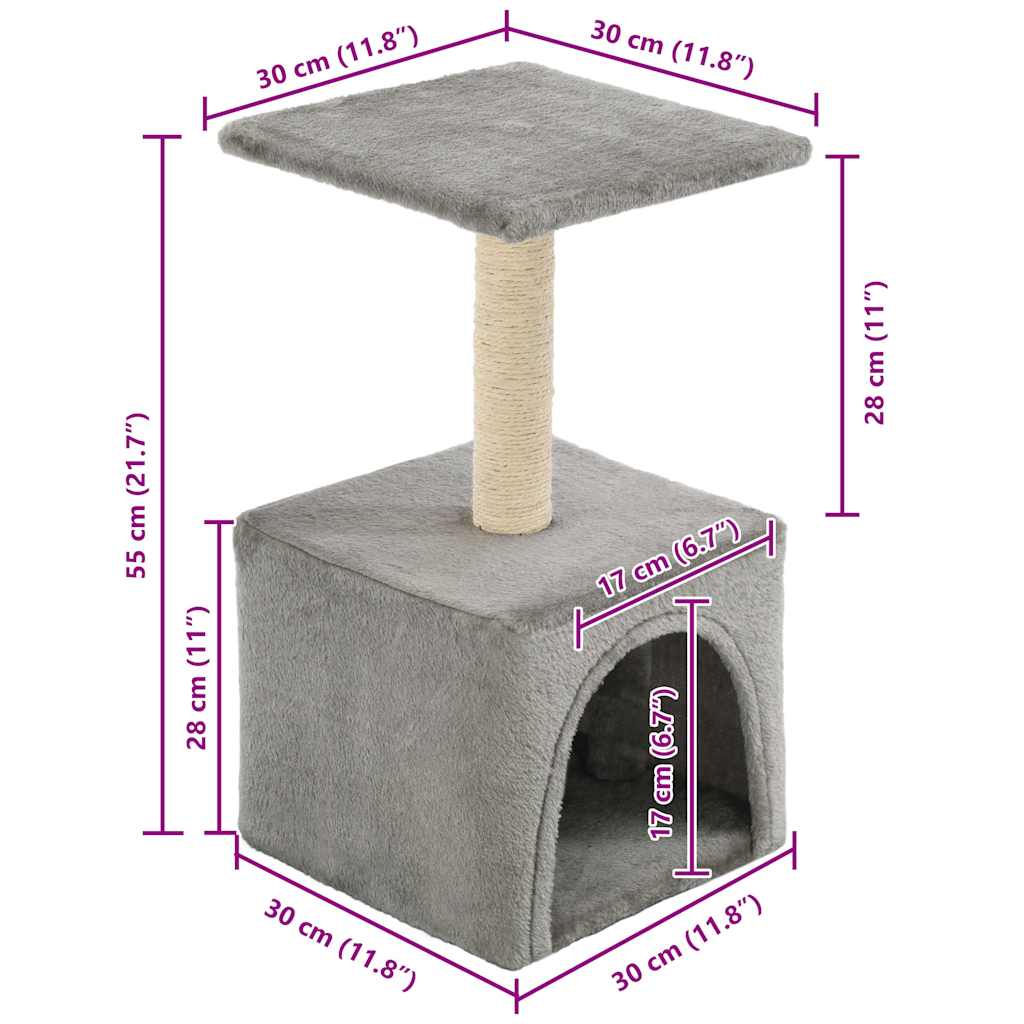 Albero per Gatti con Tiragraffi in Sisal 55 cm Grigio