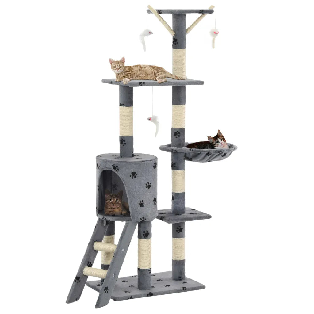 Albero per gatti e tiragraffi in sisal 138 cm con stampa di zampe
