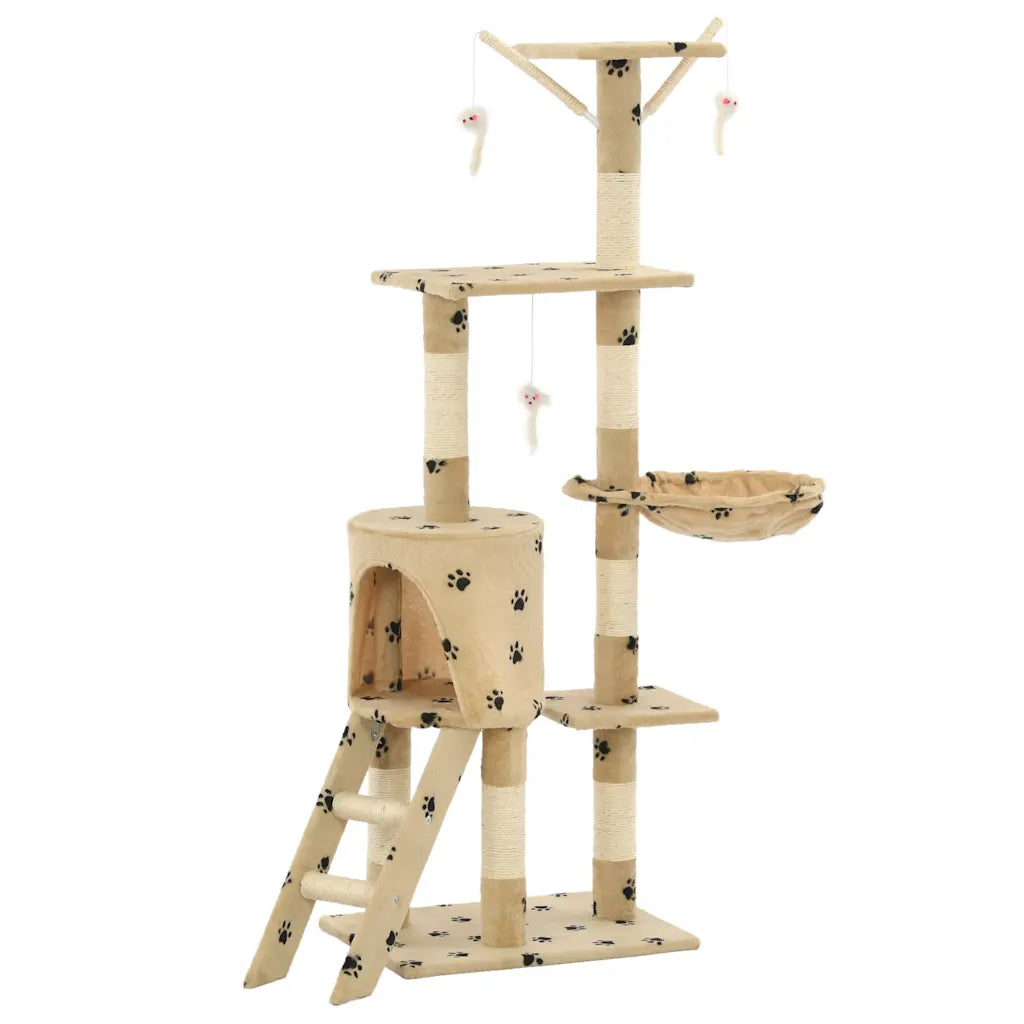 Albero per gatti e tiragraffi in sisal 138 cm con stampa di zampe