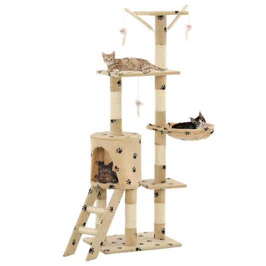 Albero per gatti e tiragraffi in sisal 138 cm con stampa di zampe
