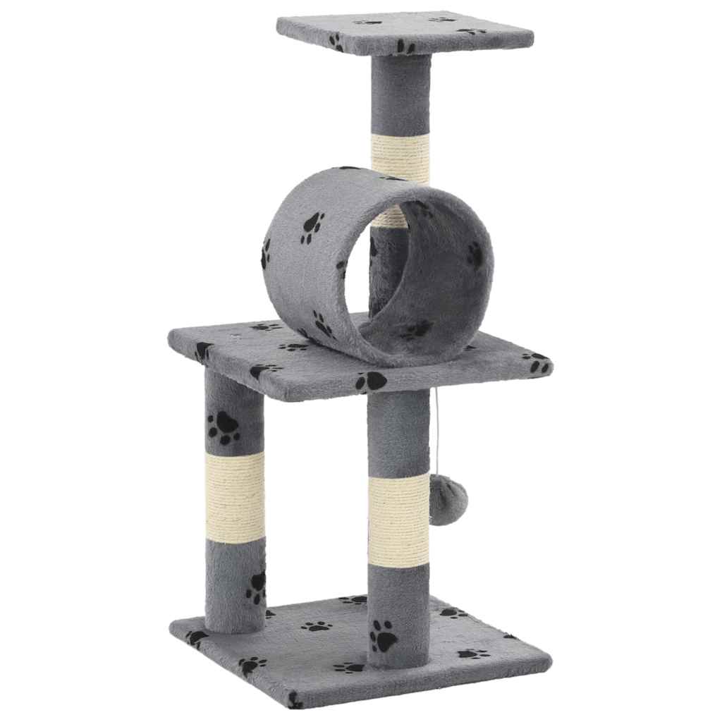 Albero per Gatti e Tiragraffi Sisal 65 cm Zampe Stampate Grigio