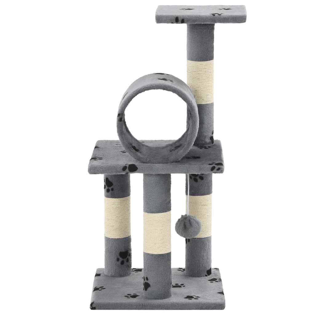 Albero per Gatti e Tiragraffi Sisal 65 cm Zampe Stampate Grigio