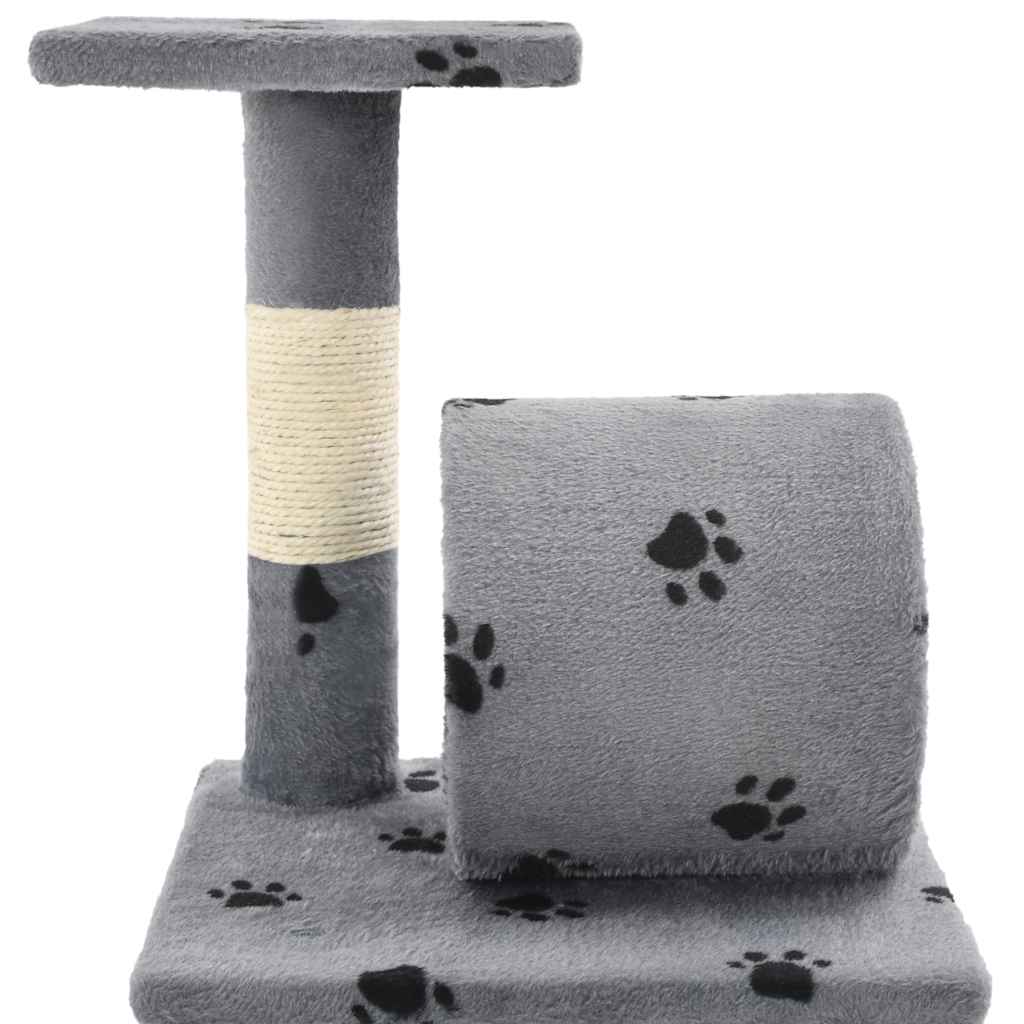 Albero per Gatti e Tiragraffi Sisal 65 cm Zampe Stampate Grigio