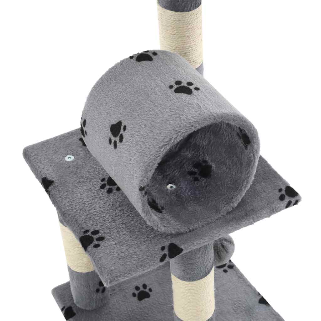 Albero per Gatti e Tiragraffi Sisal 65 cm Zampe Stampate Grigio