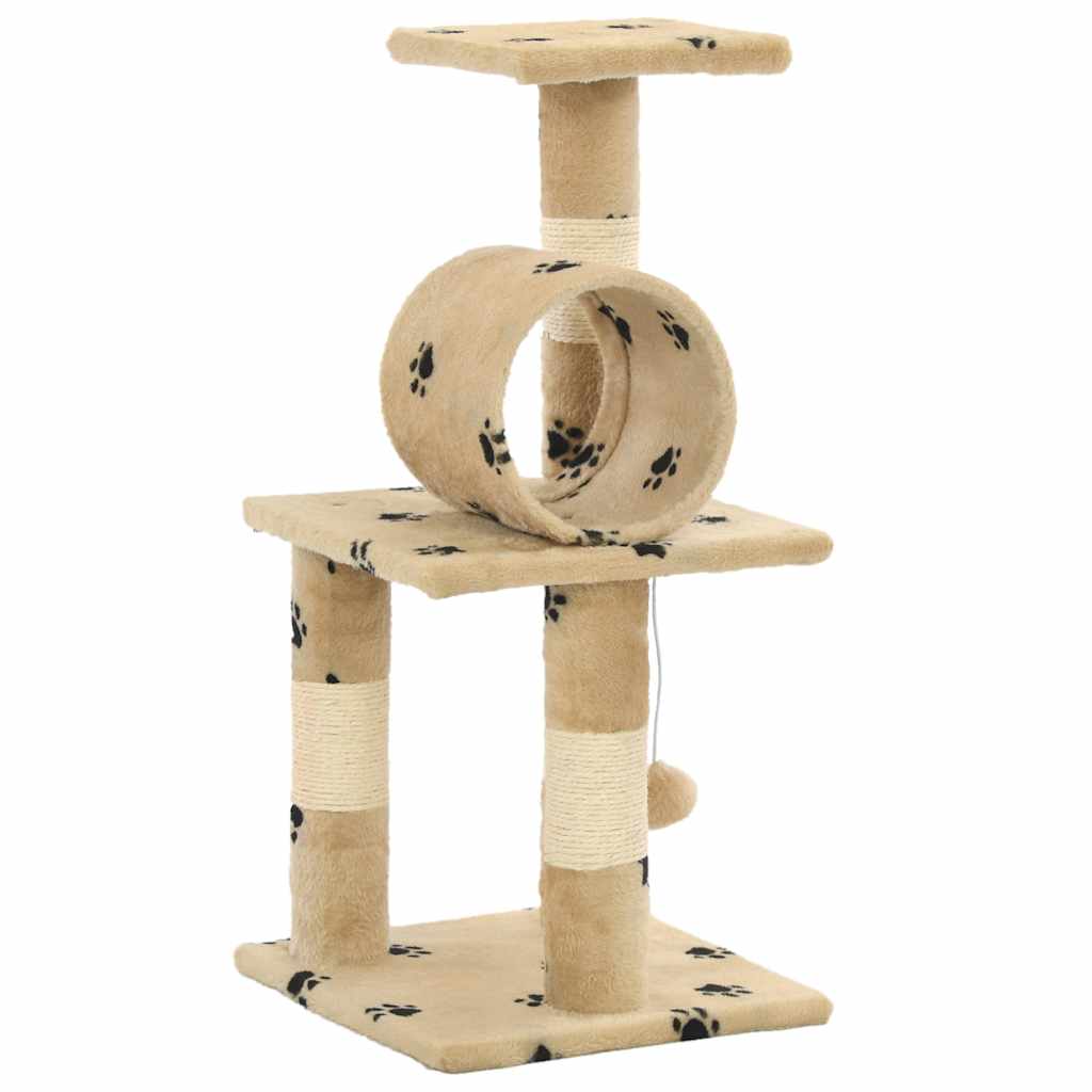 Albero per Gatti e Tiragraffi Sisal 65 cm Zampe Stampate Beige