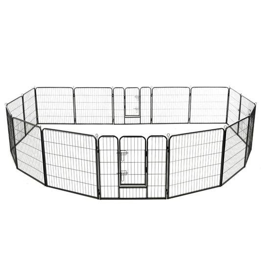Box per Cani con 16 Pannelli in Acciaio 80x80 cm Nero
