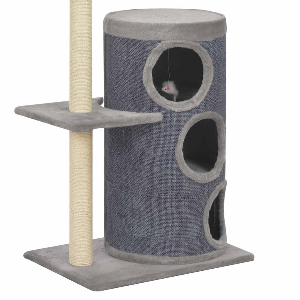 Albero per Gatti con Pali Tiragraffi in Sisal Grigio 148 cm