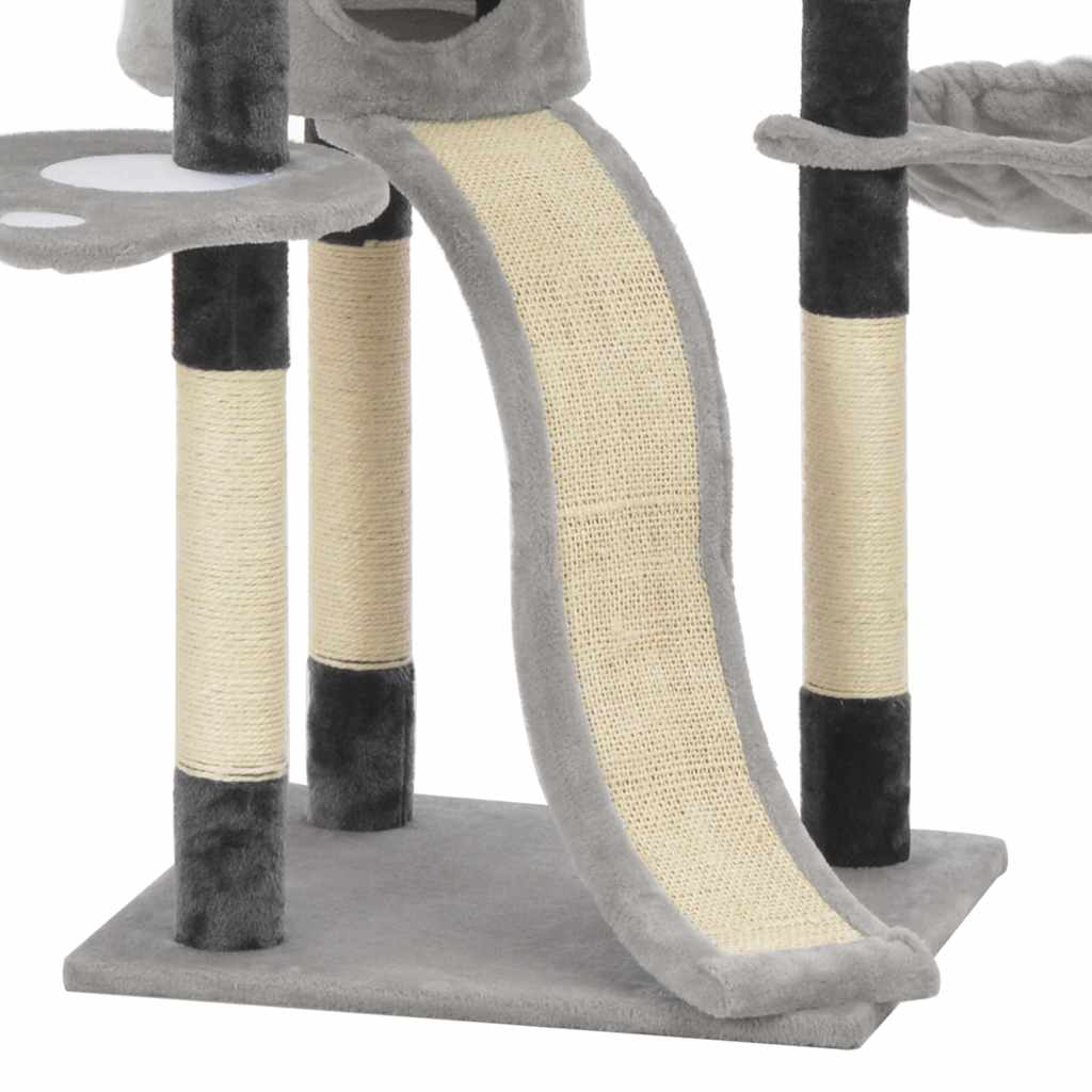 Albero per Gatti con Pali Tiragraffi in Sisal Grigio 145 cm