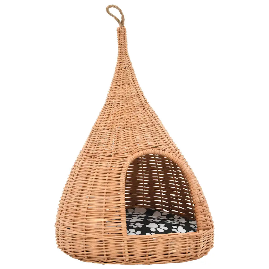 Cesta per gatti teepee 40x60 cm in salice naturale con cuscino