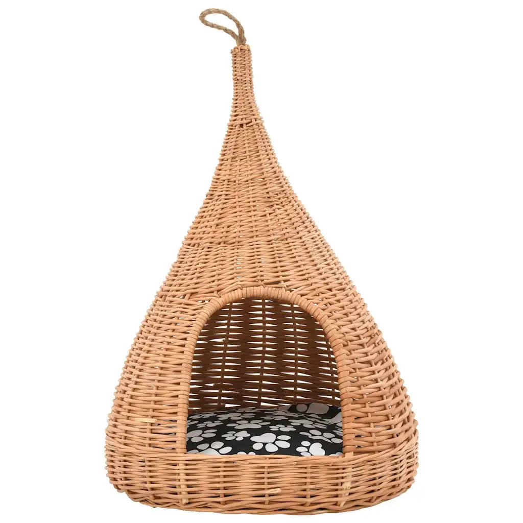 Cesta per gatti teepee 40x60 cm in salice naturale con cuscino