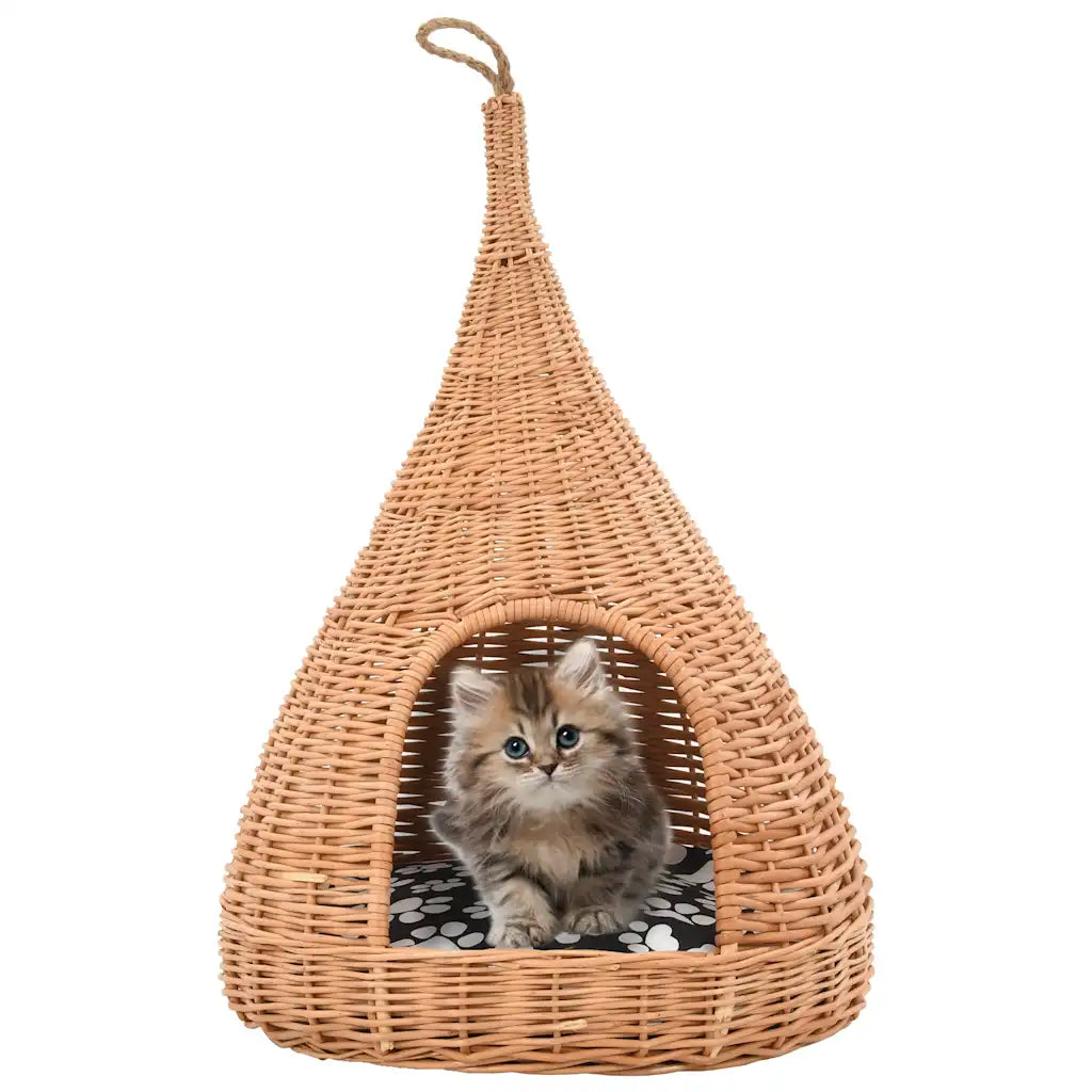 Cesta per gatti teepee 40x60 cm in salice naturale con cuscino