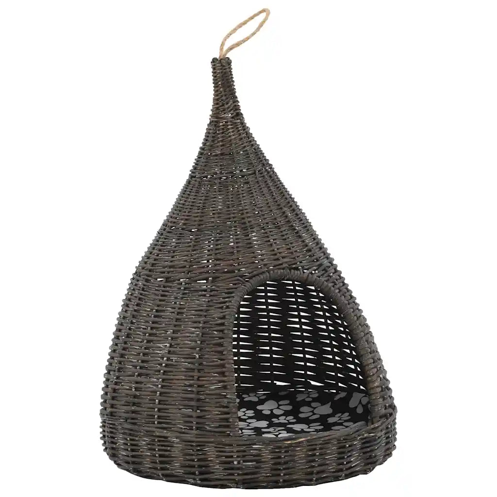 Cesta per gatti teepee 40x60 cm in salice naturale con cuscino