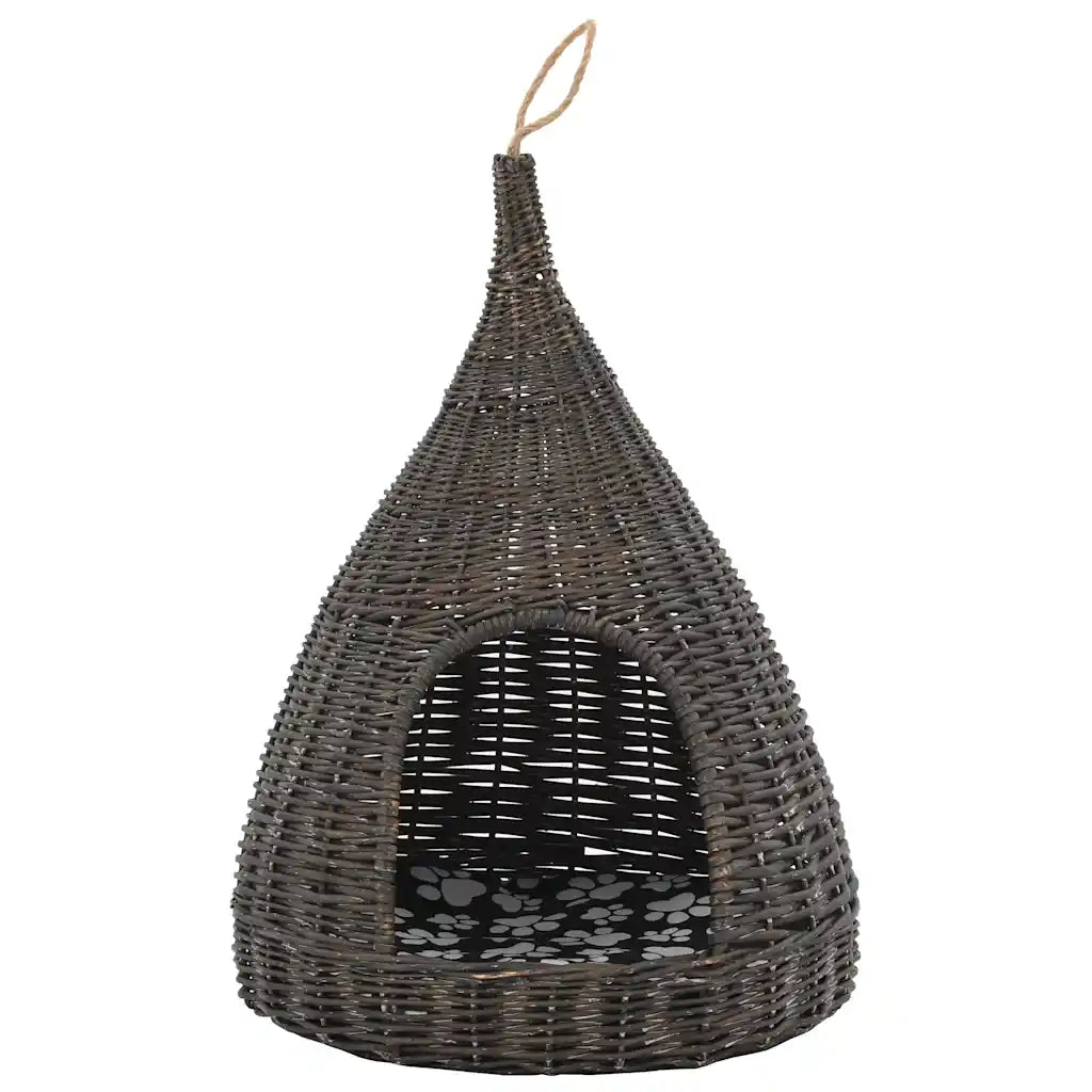 Cesta per gatti teepee 40x60 cm in salice naturale con cuscino