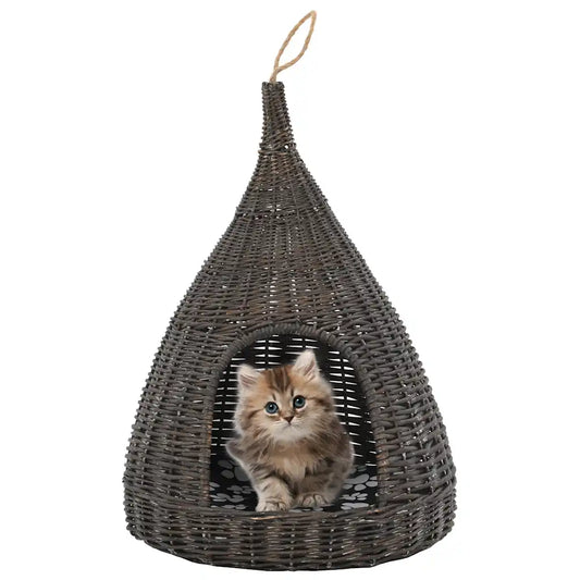 Cesta per gatti teepee 40x60 cm in salice naturale con cuscino