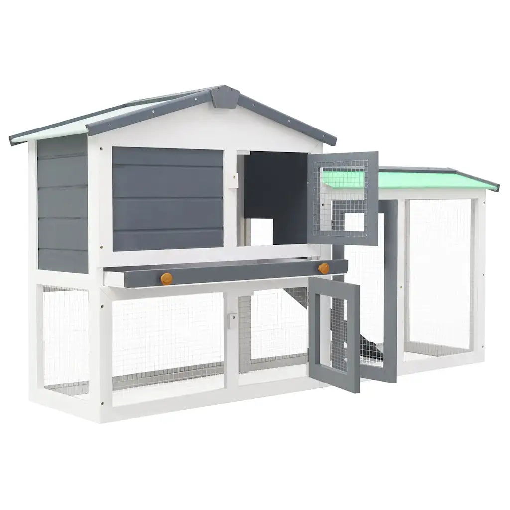 Conigliera per esterni a 2 livelli 145x45x84 cm in legno