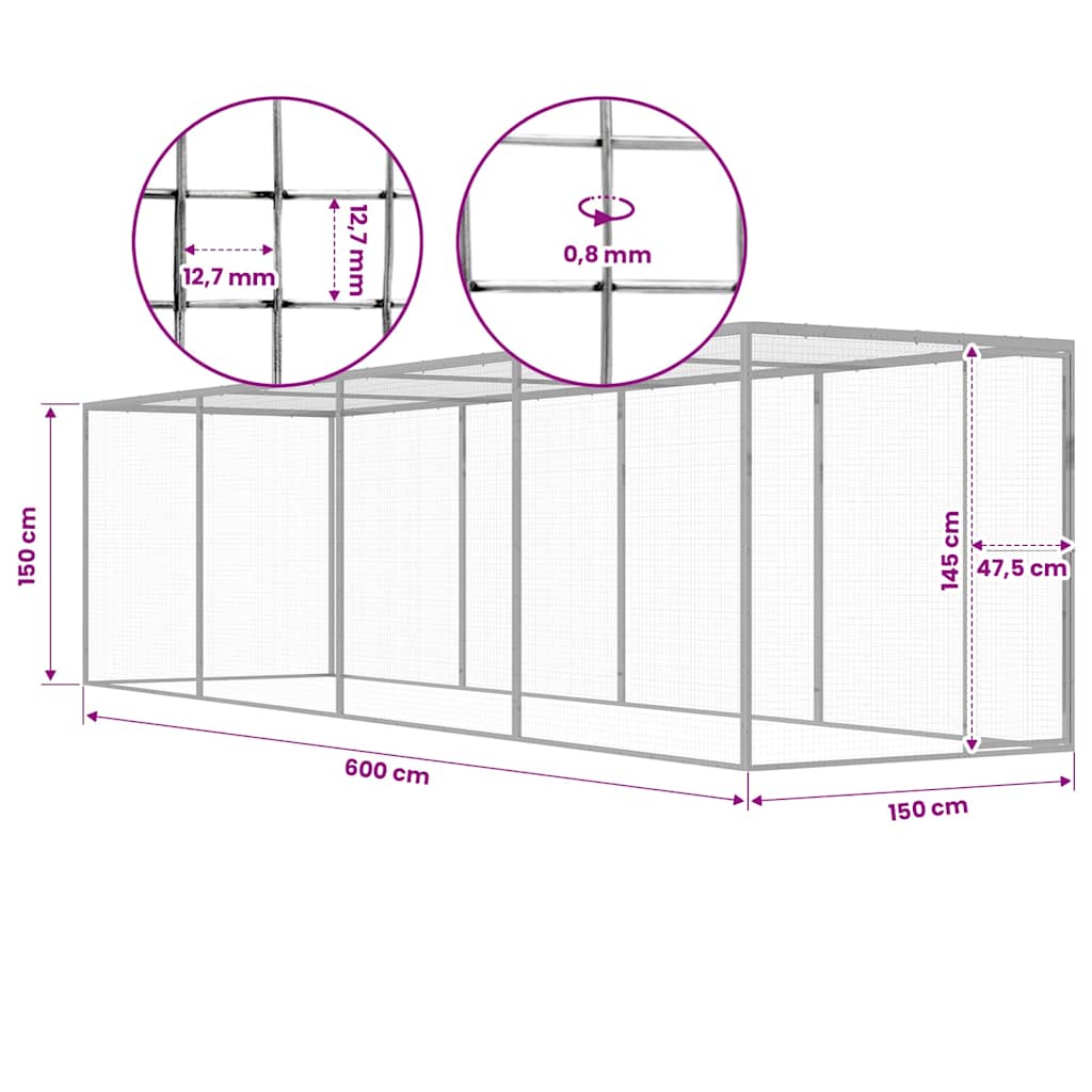 Gabbia per Gatti 6x1,5x1,5 m in Acciaio Zincato