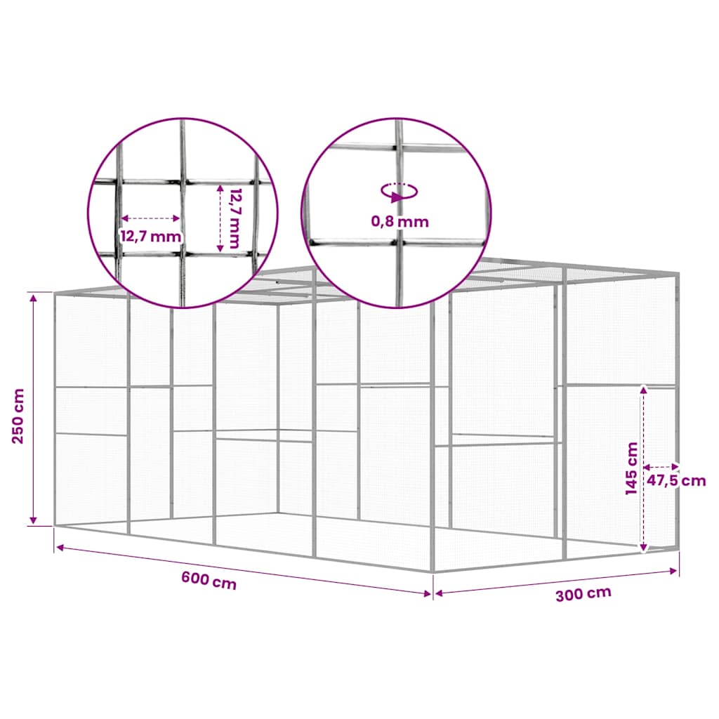 Gabbia per Gatti 6x3x2,5 m in Acciaio Zincato