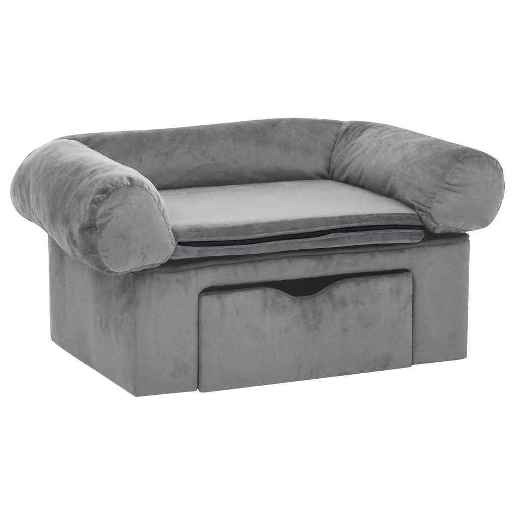 Divano per Cani con Cassetto Grigio 75x50x38 cm in Peluche