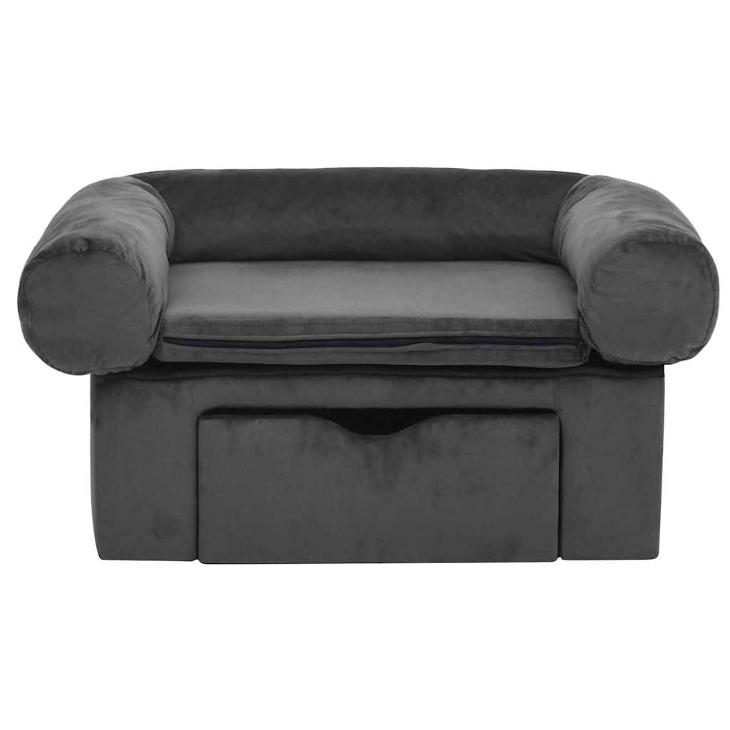 Divano per Cani con Cassetto Grigio Scuro 75x50x38cm in Peluche