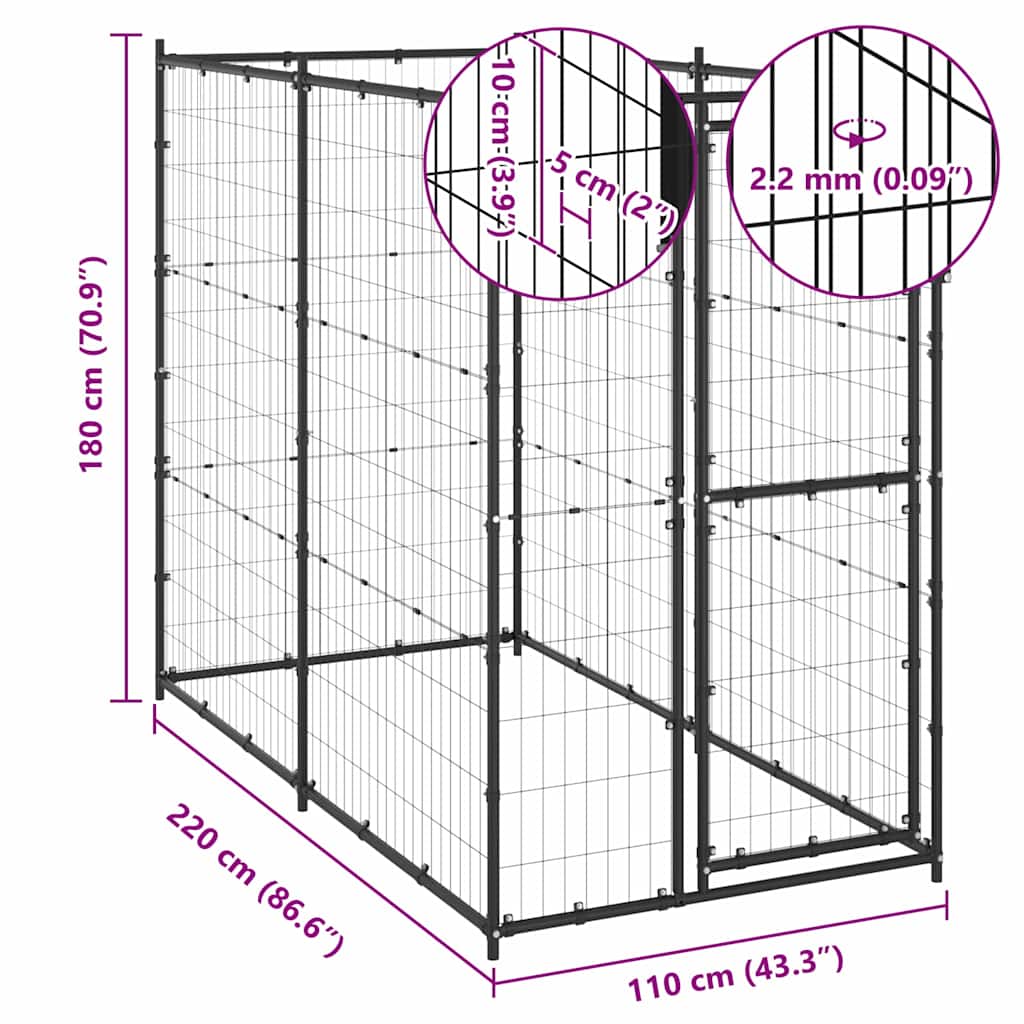 Gabbia per Cani da Esterno in Acciaio 110x220x180 cm