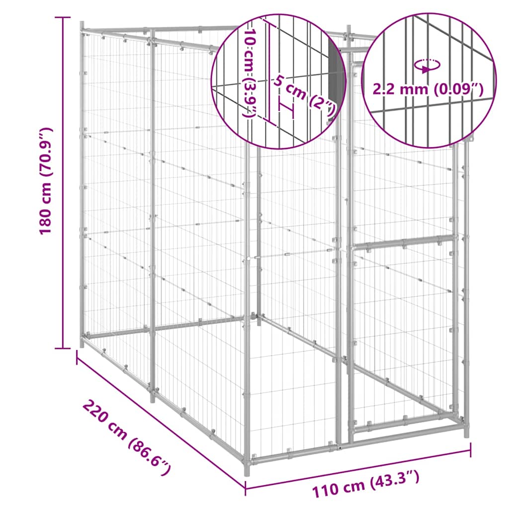 Gabbia per Cani da Esterno in Acciaio Zincato 110x220x180 cm