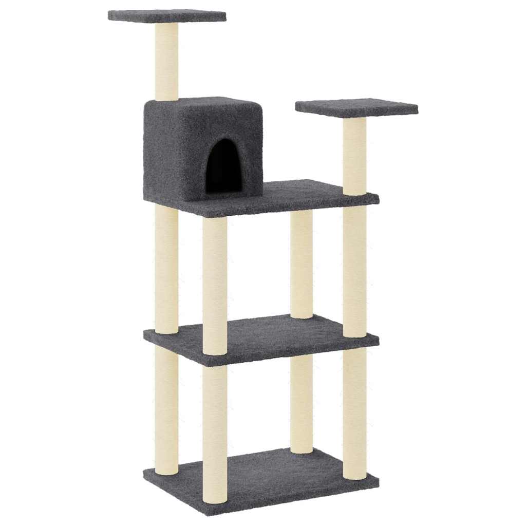 Albero per Gatti con Tiragraffi in Sisal Grigio Scuro 118,5 cm