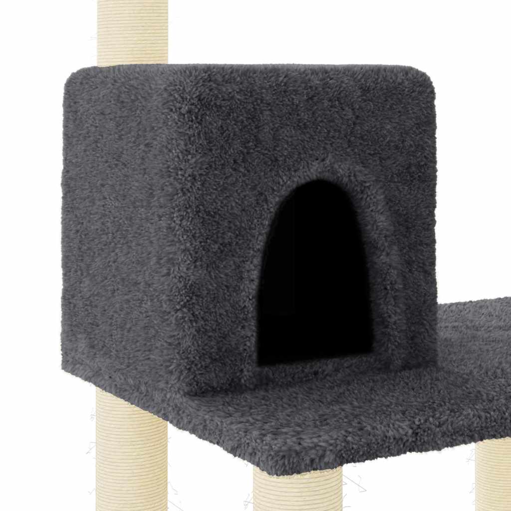 Albero per Gatti con Tiragraffi in Sisal Grigio Scuro 118,5 cm