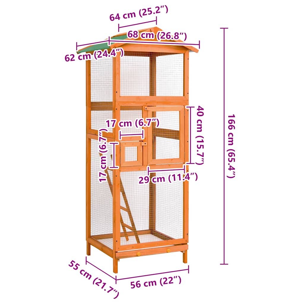 Gabbia per Uccelli 68x62x166 cm in Legno di Abete