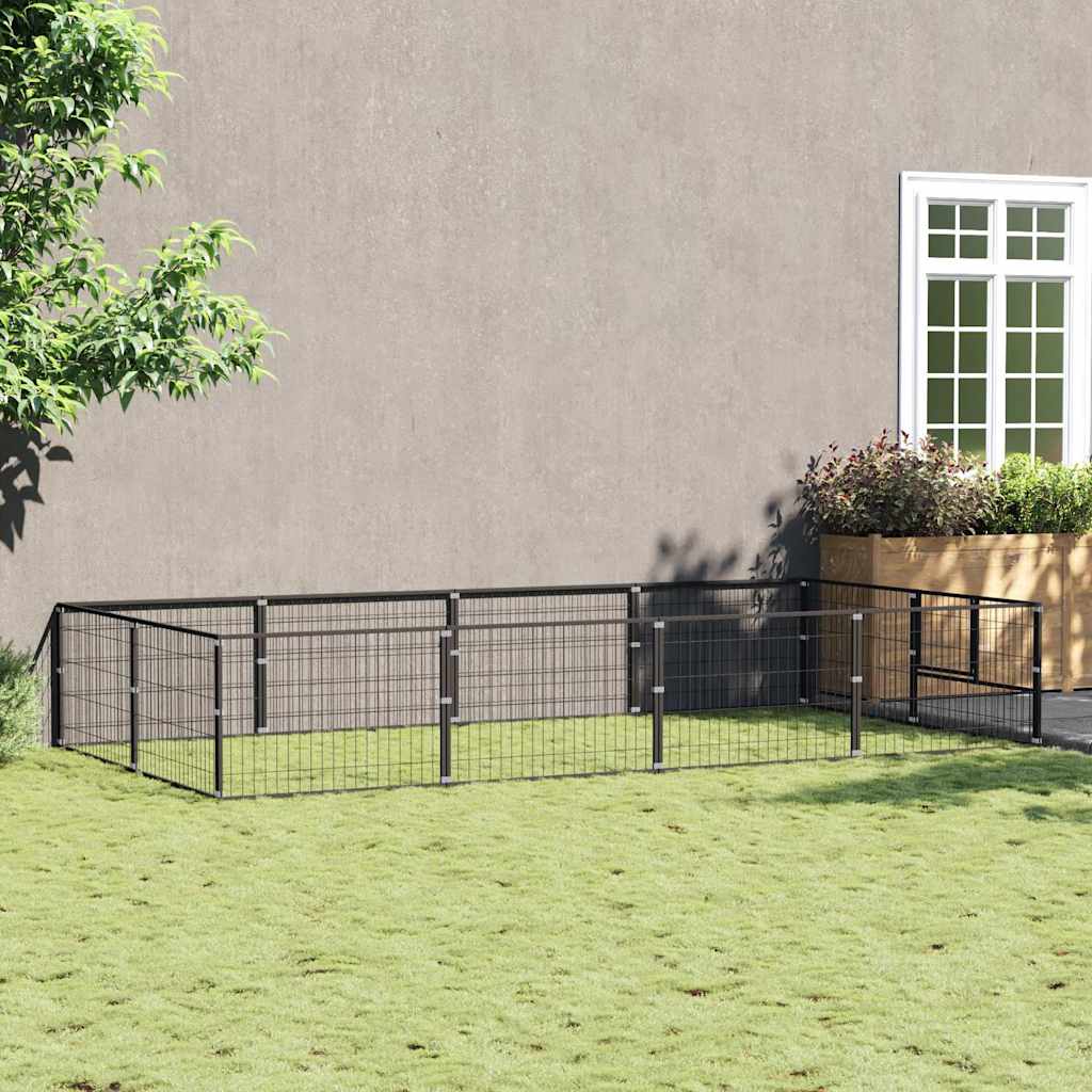 Gabbia per Cani Nera 8 m² in Acciaio
