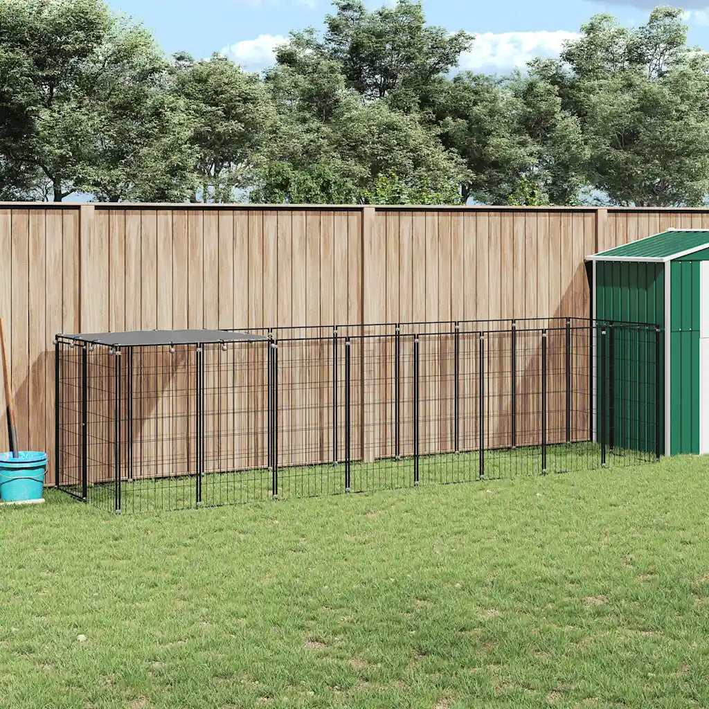Gabbia per cani 440x110x110 cm in acciaio con tetto in polietilene