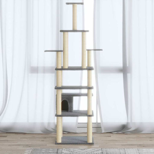 Albero per Gatti con Tiragraffi in Sisal Grigio Chiaro 183 cm